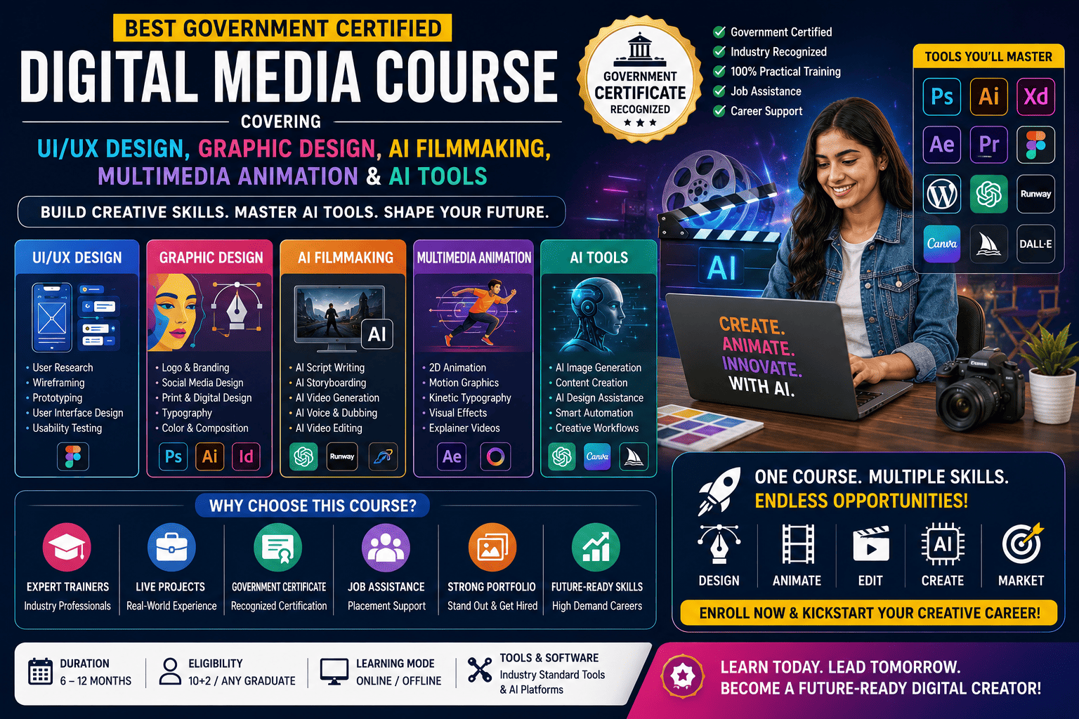 Best Government Certified Digital Media Course 2026 | Learn UI/UX, Graphic Design, AI Filmmaking, Multimedia Animation & AI Tools