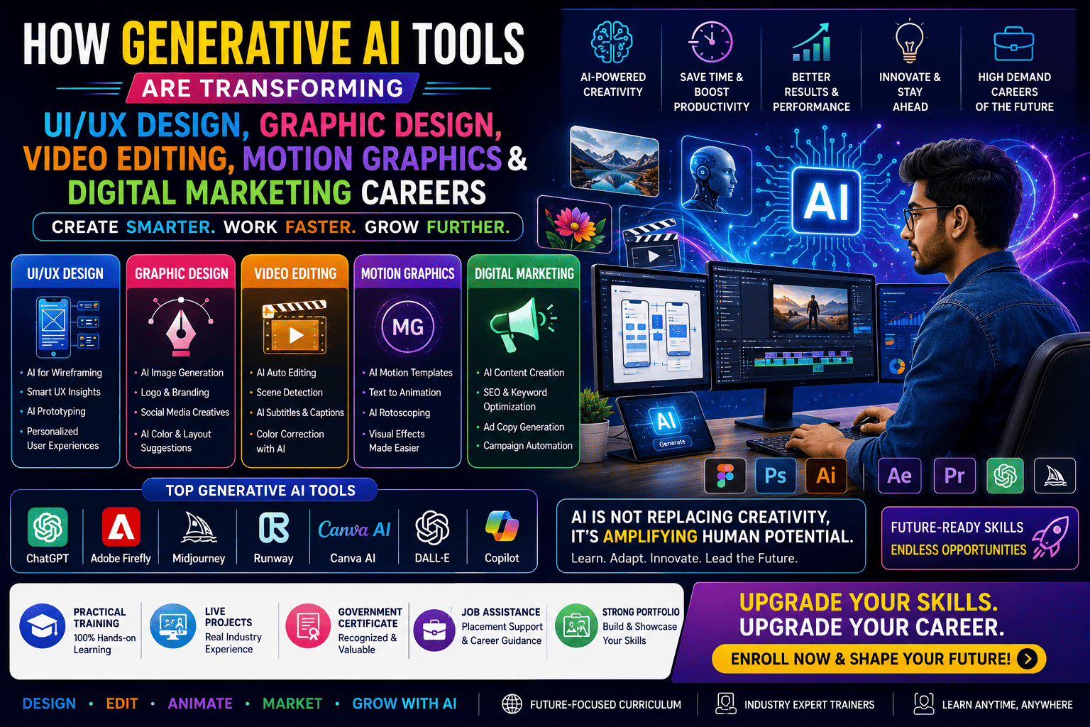 How Generative AI Tools Are Transforming UI/UX Design, Graphic Design, Video Editing, Motion Graphics & Digital Marketing Careers (2026 Guide)