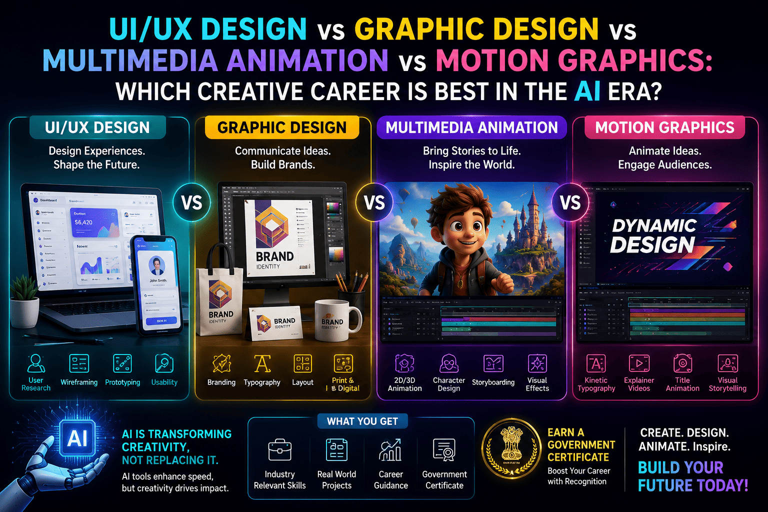 UI/UX Design vs Graphic Design vs Multimedia Animation vs Motion Graphics: Which Creative Career Is Best in the AI Era? (2026 Guide)