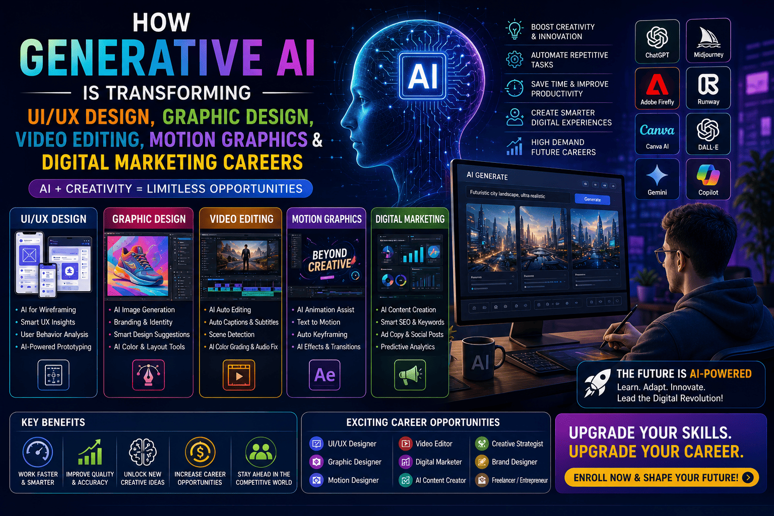 How Generative AI Is Transforming UI/UX Design, Graphic Design, Video Editing, Motion Graphics & Digital Marketing Careers (2026 Guide)